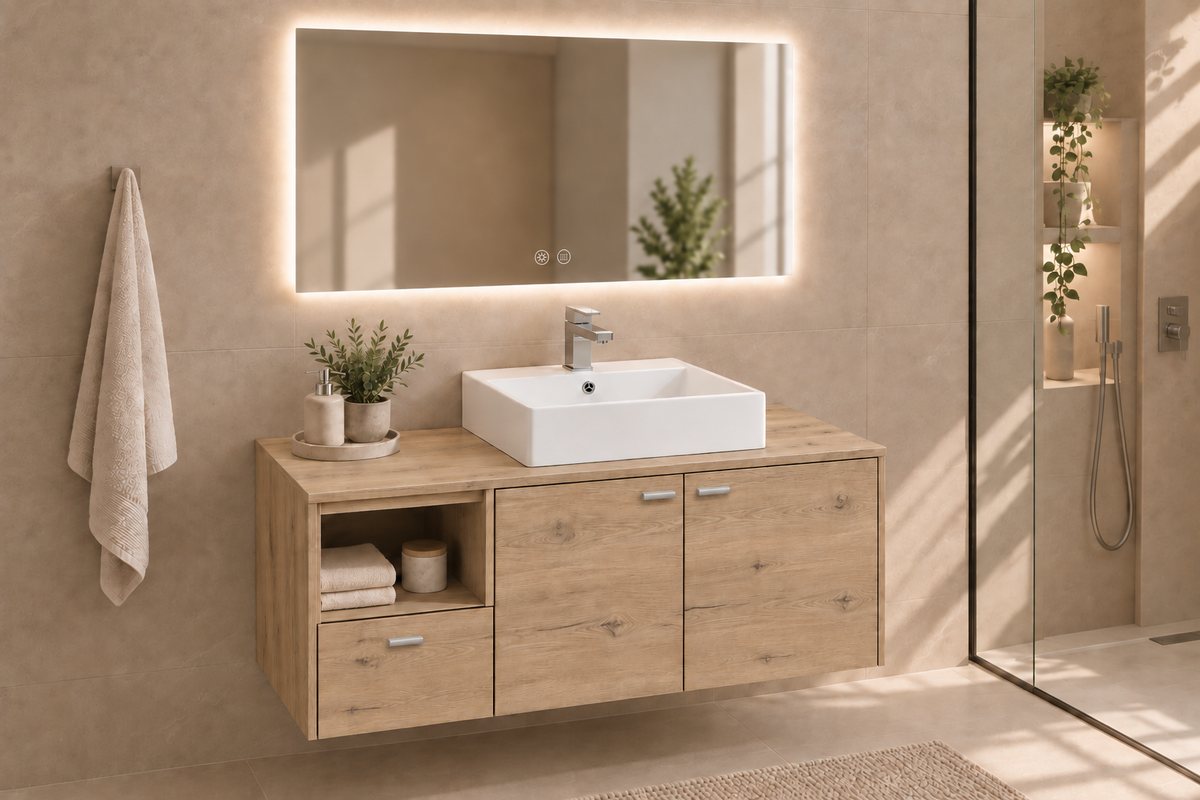 Mueble de baño NAXOS en Estepa con lavabo Libra y tiradores
